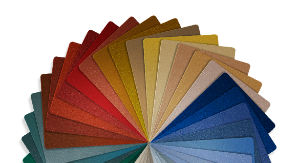 Several coatings swatches in a variety of colors fanned out