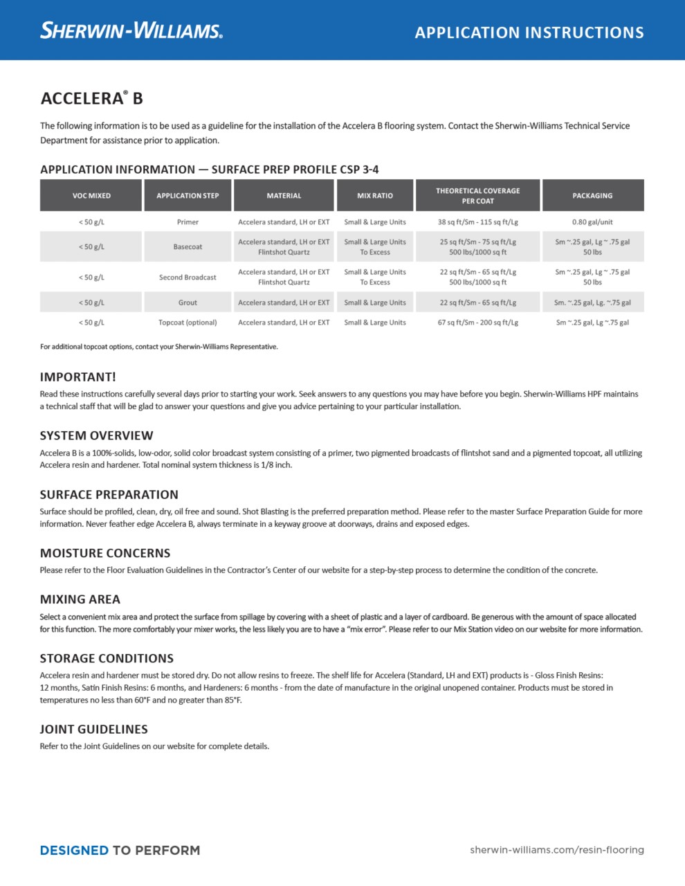 Accelera® B Application Instructions