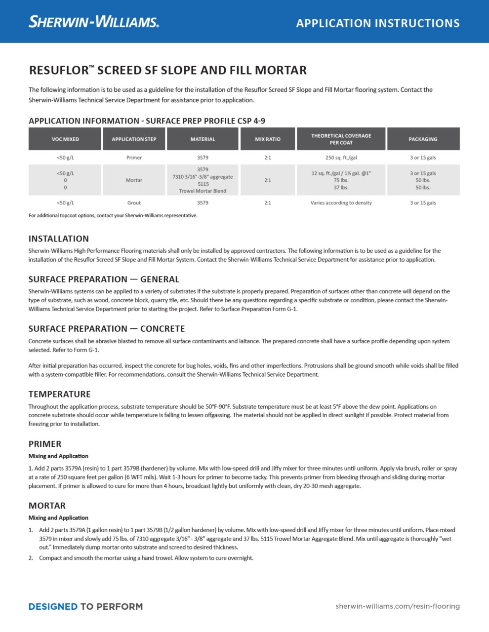 Resuflor Screed SF Slope and Fill Mortar Applications Instructions