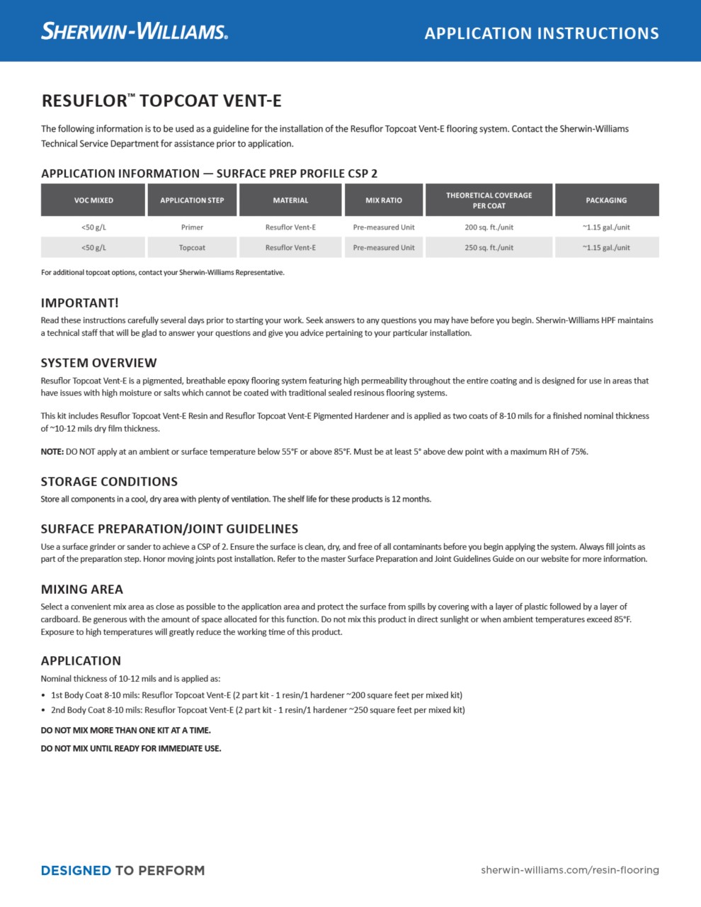 Resuflor Topcoat Vent-E Application Instructions
