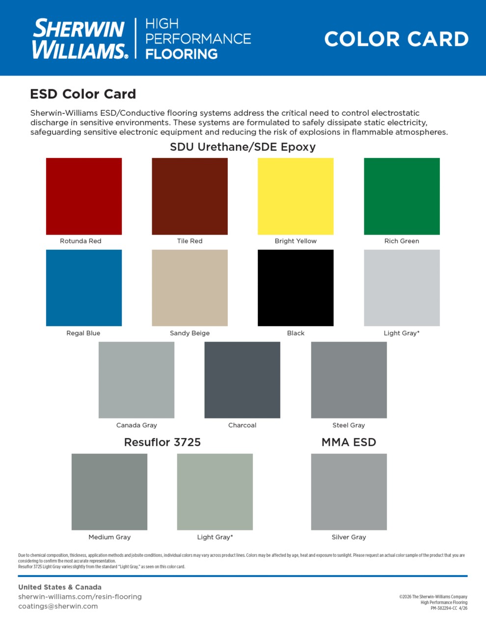 ESD Flooring Color Card 